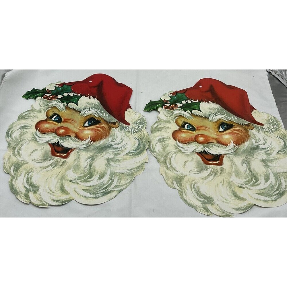 VTG 2 Carrington Christmas Santa Claus Die Cut Out Litho Wall Hang Decoration 8"